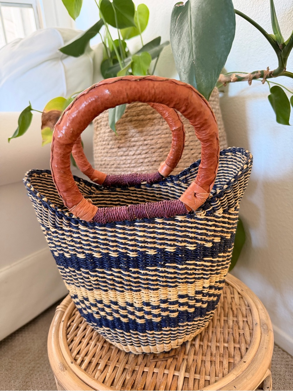 Handcrafted Multicolor African Small Straw Tote Bag